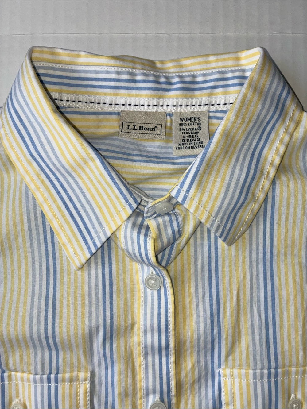 L.L. Bean Women’s Long Sleeve Button Up Shirt Size Large Yellow Blue Stripes